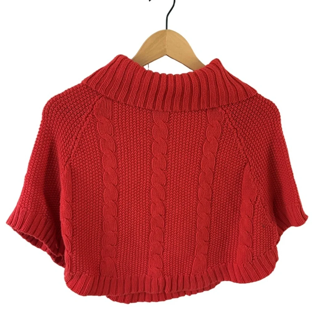Carter’s Kids Red Knit Sweater Poncho – Cable Knit Mock Neck, Size 7